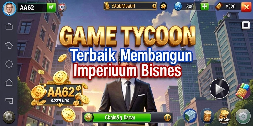 Tampilan gameplay AA62 yang menampilkan strategi bisnis yang seru.