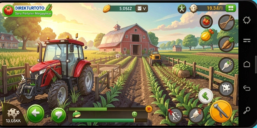 Screenshot gameplay menunjukkan aktivitas bertani yang seru di DIREKTURTOTO.