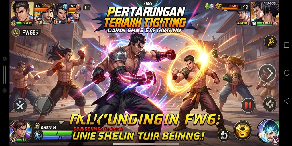 Screenshot utama FW66 menampilkan pertarungan seru antara karakter dengan efek khusus menakjubkan.