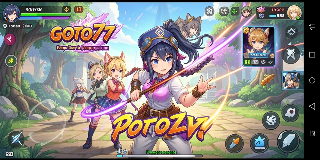 Screenshot gameplay <strong>GOTO77</strong> menampilkan pertarungan seru karakter Anime.