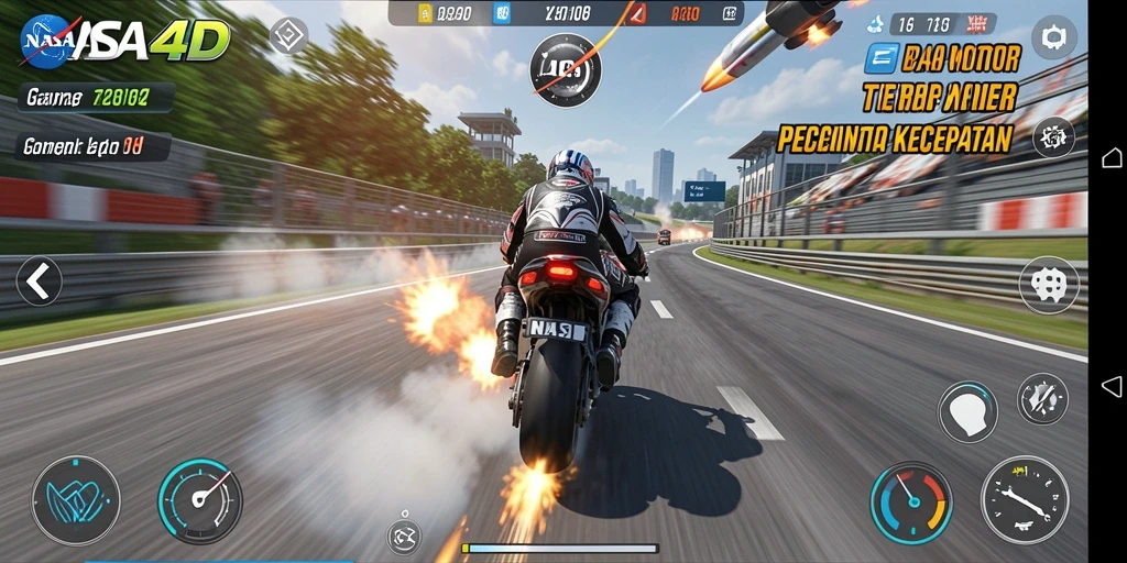 Screenshot gameplay NASA4D menampilkan aksi balapan motor yang mendebarkan.