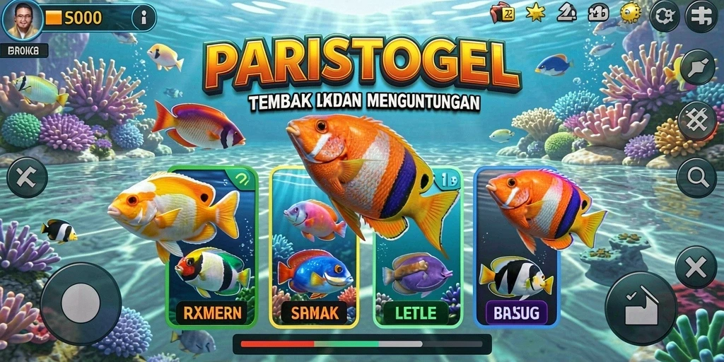Screenshot gameplay menampilkan aksi seru Tembak Ikan di PARISTOGEL.