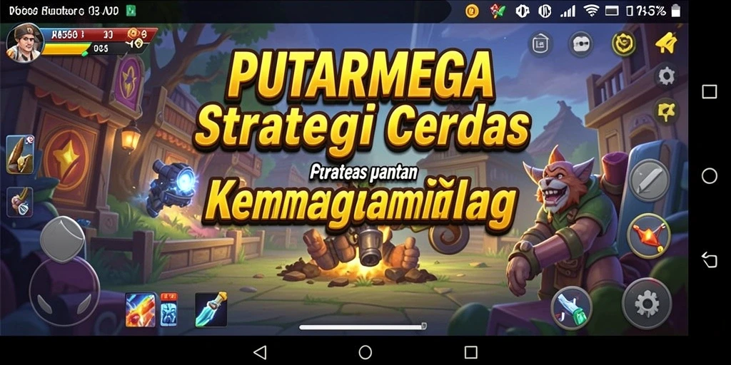 Screenshot PUTARMEGA menampilkan pertarungan strategi yang mendebarkan.