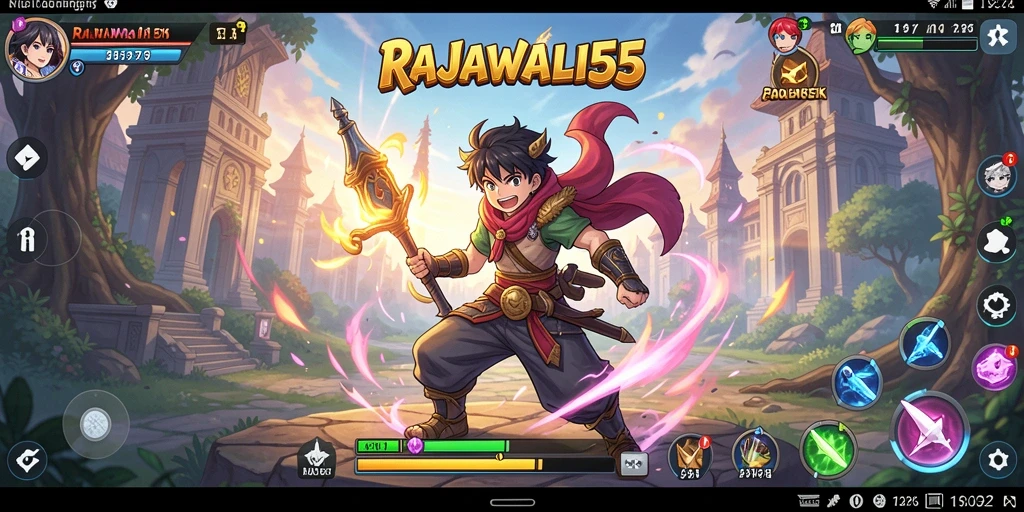 Tampilan screenshot utama RAJAWALI55 yang menunjukkan aksi pertarungan Anime yang seru.