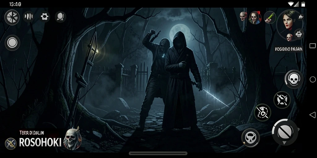 Screenshot gameplay ROSOHOKI yang menampilkan kegelapan dan ketegangan.