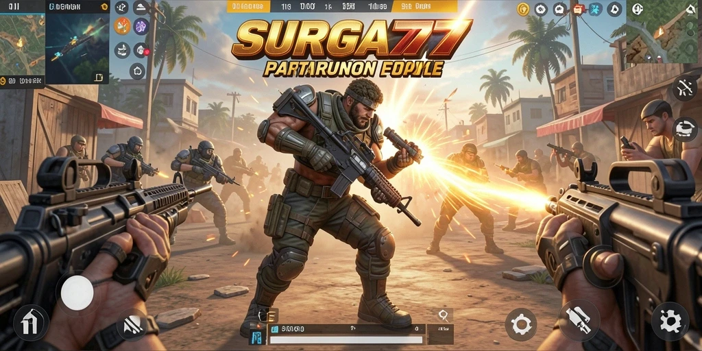 Gameplay epik dalam SURGA77 dengan pertarungan Battle Royale.
