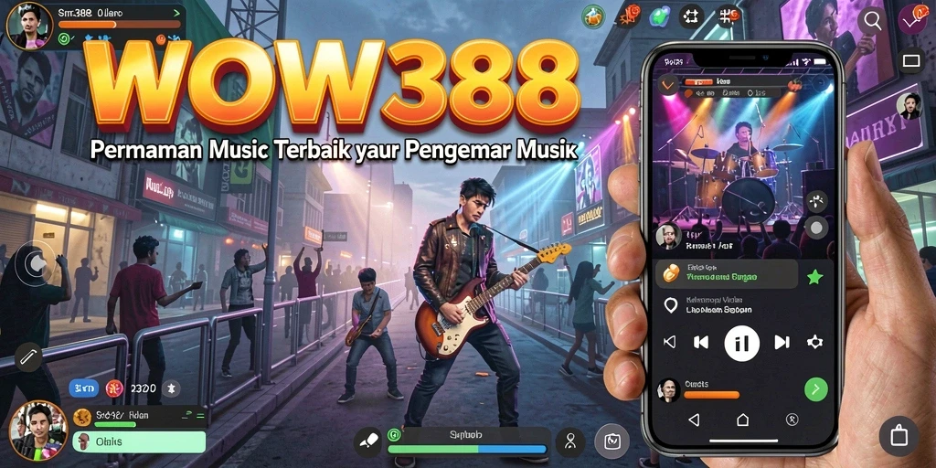 Screenshot utama WOW388 menampilkan gameplay seru dan interaktif dengan musik.
